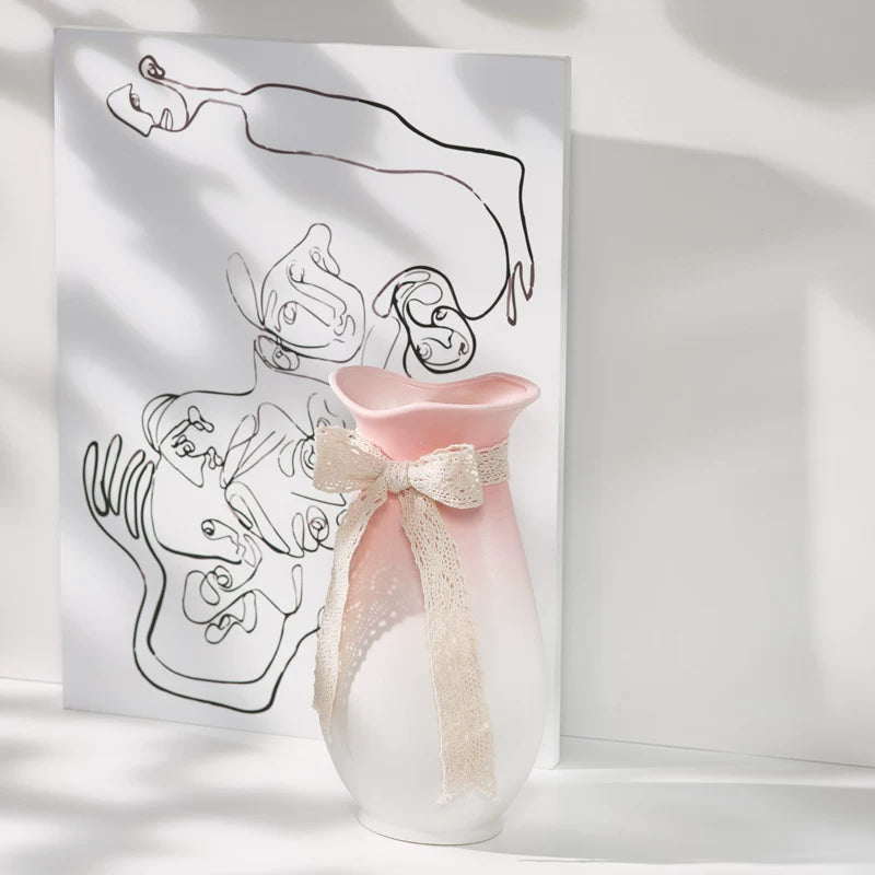 Nordic-style gradient pink ceramic vase for dried flowers