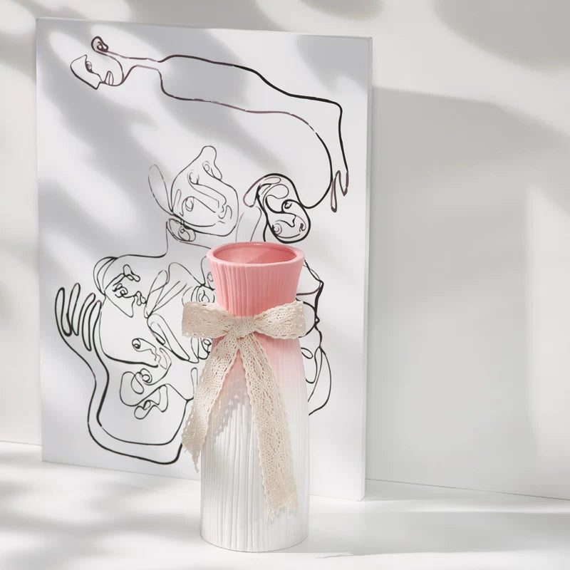 Nordic-style gradient pink ceramic vase for dried flowers