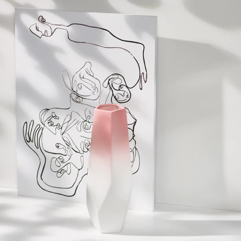 Nordic-style gradient pink ceramic vase for dried flowers